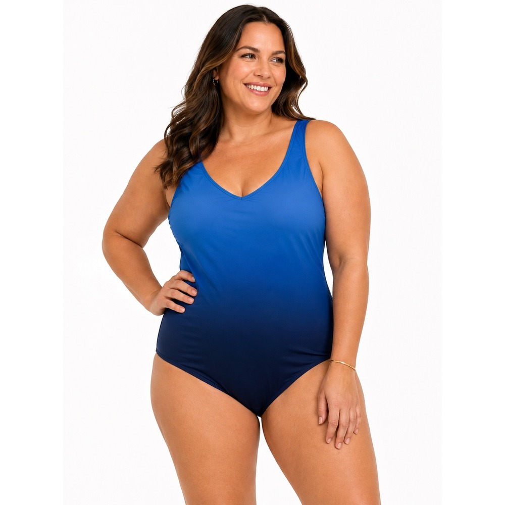 Lands End Women 26W Blue Ombre Lycra Xtra Life One Piece Swimsuit NWT